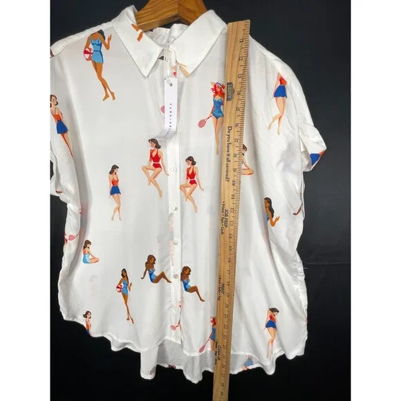 Jane & Delancey Shirt Womens XL Novelty Retro Beach Girls Bathing Suits NWT - Picture 11 of 15